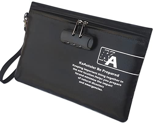 Feuerfeste Geldtasche mit Schloss KaAutoler feuerfeste und wasserdichte Geldtasche mit Reißverschluss, feuerfeste Safe Box, Geldtasche, Verriegelung Zubehörtasche für Bargeld (27,9 x 19,1 cm)
