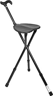 KMINA PRO - Gehstock mit Sitz Höhenverstellbar, Klappsitz, 3 Beinen, Stuhl, Spazierstock