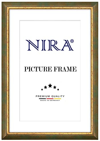 NiRa Massiv Holz Bilderrahmen 50 x 75 cm in Grün Gold | Farbe und Größe wählbar | Rahmen für Poster | Puzzle | Foto collage HD058