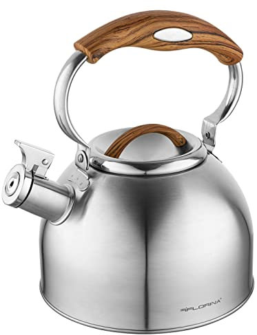 FLORINA JOE Bollitore (2,5 l) I Bollitore in Acciaio Inossidabile I Manico Soft-Touch I Elementi Decorativi in Imitazione Legno I Induzione, Gas, Elettrico I Argento