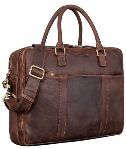 STILORD Drake Businesstasche Leder Groß Vintage Aktentasche XL Ledertasche Laptoptasche für Arbeit Büro Umhängetasche Aufsteckbar Echtleder Farbe:Kansas - braun