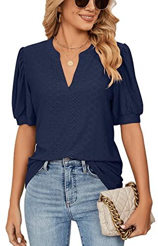 Tee Shirt Femme Ete avec Col en V Chemisiers et Blouses à Manches Courtes à Volants pour Femme Haut Top Femme Chic et Élégant