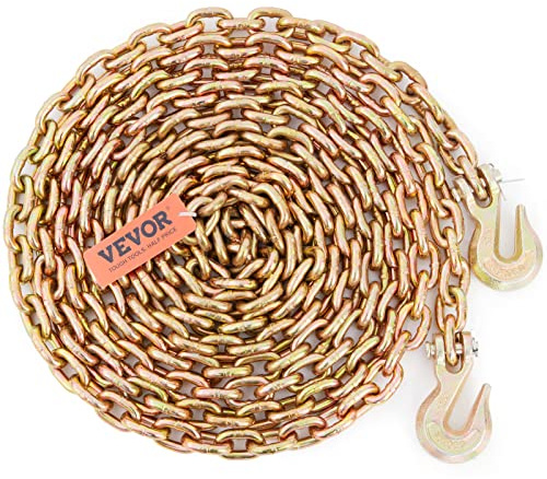 VEVOR Ganci a Catena di Trasporto Catena di Traino G80 Portata max. da 2220 kg​​ 8 mm x 6 m Rivestimento in Zincato Acciaio al Manganese per Cantiere Edile Fabbrica per Trasporto Auto, Ganci a Catena