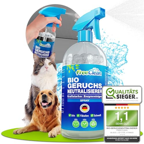 FreeClean® Bio Geruchsneutralisierer Spray 500ml [EXTRA STARK OHNE Chemie] | Enzymreiniger Katzenurin Hundeurin - Hochkonzentrierter Geruchsentferner als Textilerfrischer Spray