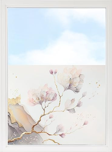GRAZDesign Fensterfolie Blickdicht Sichtschutz, Sichtschutzfolie Fenster, Glastüren, Duschkabine, Milchglasfolie Bedruckt mit Motiv Japanisch mit Gold 70x57cm