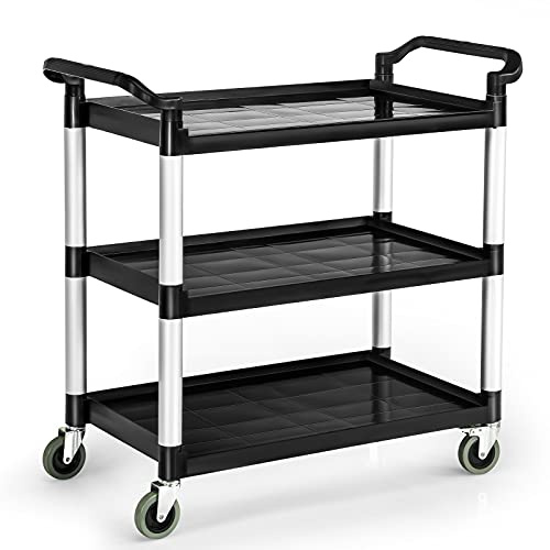 GIANTEX Küchenwagen 3 Ebenen, multifunktionaler Servierwagen mit humanisierten Griffen & reichlich Stauraum & flexiblen Rädern mit Bremssystem, Allzweckwagen für Küche, Lager, Büro, Garage, schwarz