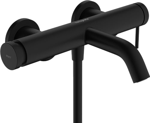 hansgrohe Tecturis S - Badewannenarmatur Aufputz für 2 Verbraucher, Mischbatterie Badewanne mit Auslauf Länge 20,9cm , Mattschwarz