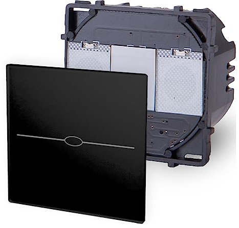 Luxus-Time Funk Touch Lichtschalter Wandschalter LUX Serie Glas Schalter Schuko Steckdosen Smart Home Fernbedienung (1-faches Funk Touch Lichtschalter Modul 701R, Schwarz)