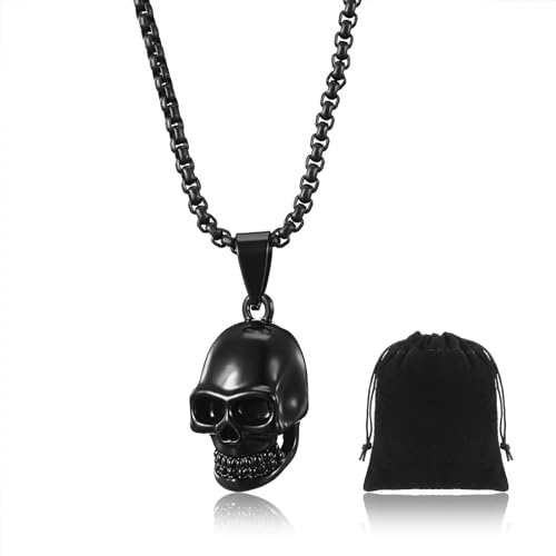Otuuz Totenkopf Anhänger Halskette Schädel Halskette Schmuck mit Beutel Gothic Punk Halskette Halloween Accessoires für Männer Frauen Geschenk