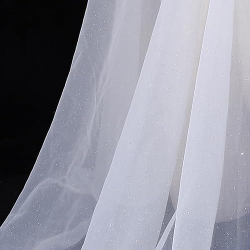 200cm*160cm Organza Stoffe zum Nähen Meterware,Dekostoff Kostümstoff zum Nähen Leichter Glanz Glitzer Organza Tüllstoff Für Kleidung Dekoration Gardine Vorhänge Tischdecken Deko Schals -Weiß #2