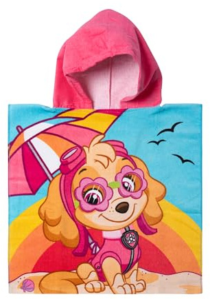 United Labels Paw Patrol Badeponcho für Mädchen, Bunt, Skye, 50 x 100 cm, 100% Baumwolle, Kinder Badehandtuch mit Kapuze, Handtuch Poncho