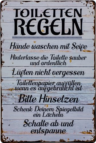 30 x 20 cm Blechschild - Toiletten Regeln - lustiger Spruch, Deko Schild, Lebensweisheit, WC Regeln