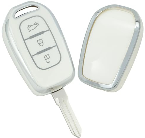 ontto Schlüsselhülle Passt für Renault Traffic Symbol Twingo Dacia Sandero Stepway Logan Duster Dokker 2016-2018 3 Tasten TPU Autoschlüssel Hülle Schlüsselschutz Schlüsselcover Schlüsselbox-Weiß