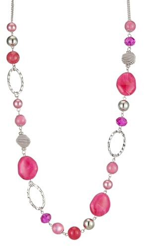 FULU AUTUMN Collana Lunga in Argento con Perline da Donna Collana Catena Lunga di Perle e Cristalli Gioielli Boho Idee Regalo per Lei(Hot Pink)