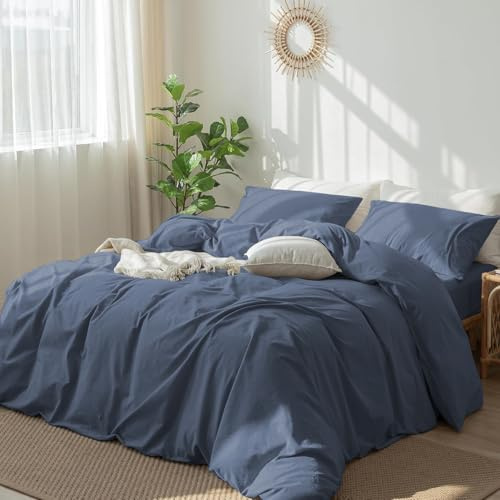 DXHOME Bettwäsche 135x200 Baumwolle Petrol Blau Uni Bettbezug Set Weich Kuschelig Weich Baumwolle Bettwäsche 2 Teilig für Einzelbett mit Reißverschluss und 80x80 cm Kissenbezug