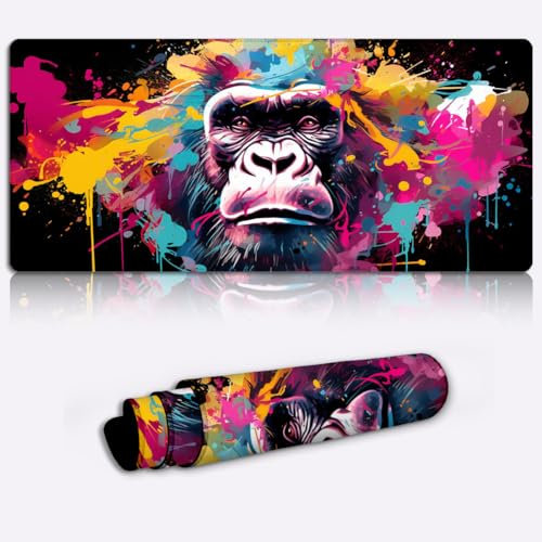 Gaming Mauspad, Banksy Stil, Gorilla Art, Gaming Mauspad (60 x 35 x 0,3 cm), große Tischunterlage mit Rutschfester Schreibtischunterlage, Mauspad für Laser/optische Mäuse