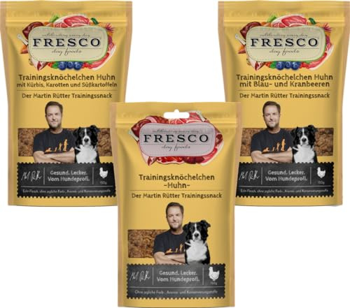 Fresco Martin Rütter Trainingsknöchelchen Probierpaket Huhn | 3 x 150g | Natürlicher Monoproteinsnack | Leckerer Snack für Hunde