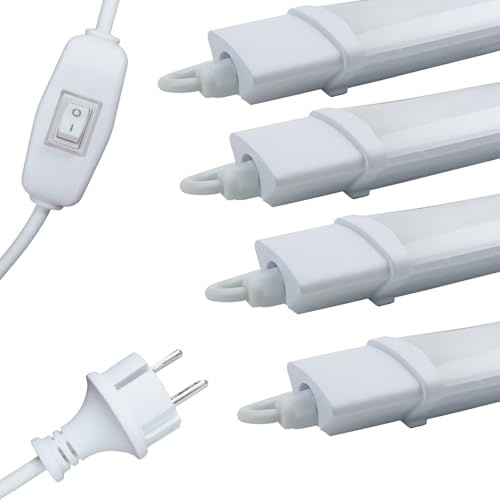 LUXULA 4 Stück LED Unterbauleuchte 90cm, 22W 2000lm, 4000K Neutralweiß | mit Schalter, 120cm Kabel, 230V Schukostecker, IP65 Feuchtraumleuchte, Schrankbeleuchtung für Küche und Werkstatt