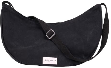 HOLZRICHTER Berlin Banana Bag No 4-2 (L) Schwarz - stilvolle Crossbody Bag handgefertigt aus 100% Bio-Baumwolle