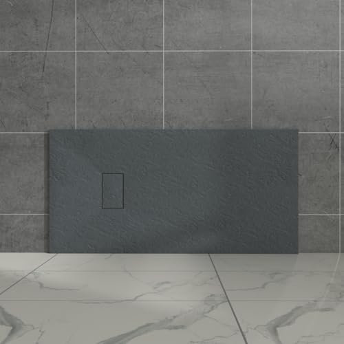 Aquariss Anthracite Rectangular Shower Tray Slate Effect SMC Slip-Resistant Shower Base for Bathroom Enclosures 1300x700mm with Waste