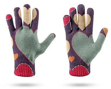 Outdoor-Sporthandschuhe Für Erwachsene – Modische, Rosa Herz-3D-Druck-Handschuhe, Elastisch, Für Den Winter, Alle Finger, Warm, Touchscreen, Gestrickt, Fünf-Finger-Handschuhe, Bunt, A, Einheits