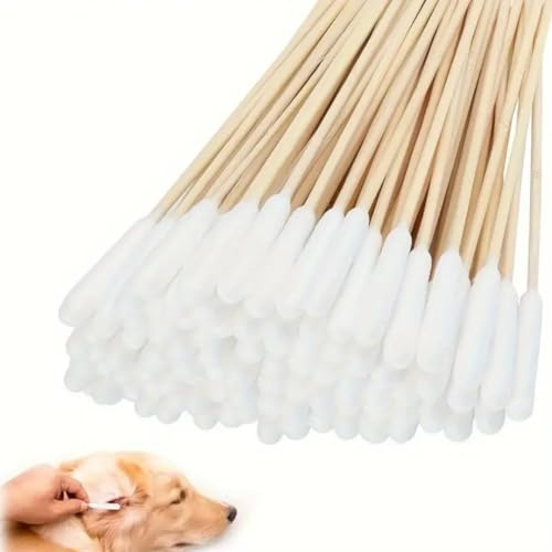 Kjzeex 200 Stück Hundeohr-Reinigungsstäbchen, Wattestäbchen, Tierohrenreinigung, Wattestäbchen, Entferner, Juckreiz, Tierohrreiniger, große Wattestäbchen, Wattestäbchen für Katze, Hund, Ohrenschmalz,