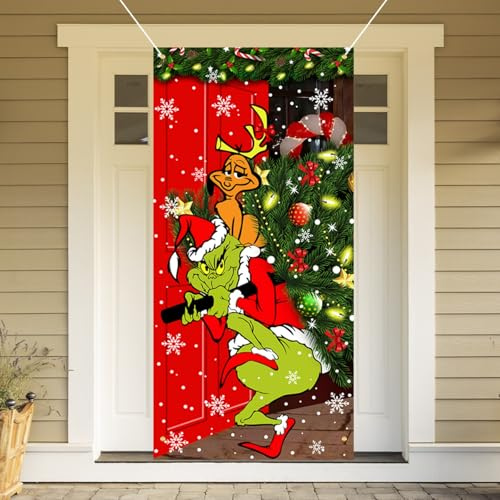 CCAIPU Grün Weihnachten Türdeko Banner Deko, Haustür-Banner, Hintergrund, Party-Hintergrund für Weihnachten, Neujahr, Feiertags Party Dekoration (B)