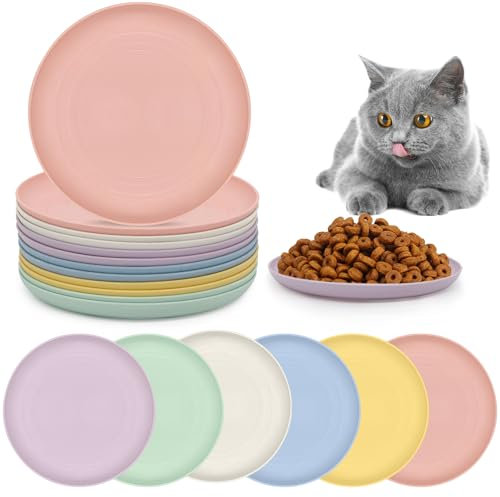 Forhandy 12 Stück Katzennapf Flach, 5,9 Zoll Runde, Bunt, Plastik, Katzen Fressnapf Set für Kätzchen, Kurzbeinige Katzen, Trocken, Nassfutter