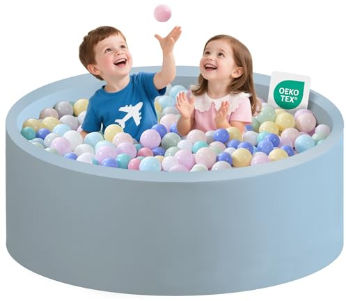 Zedachica Bällebad Baby 120Cmx40Cm Schaumstoff Bällebad Kinder Rund ab 1 Jahr Baby Bällepool für Innen und Außenbereich Mädchen und Jungen, (Hellblau, Ohne Bälle)