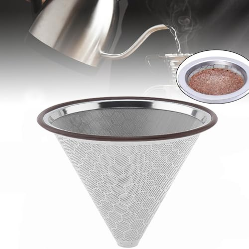 Reusable Coffee Filter, Cone Pour Over Coffee Filter Compatible with Hario V60, Chemex, Ovalware, Stainless Steel Coffee Permanent Filter, Coffee Dripper for Cuisinart Coffee Maker Filter and Brewer