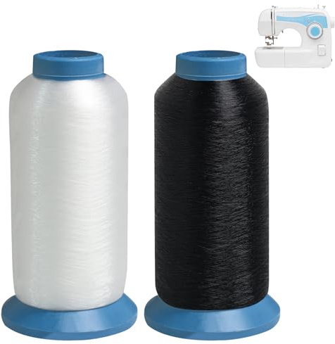 Conjunto de 2 (Negro+Blanco) Bobinas de Hilo de Nailon para Bordado y Costura 5000m, Antiestático, Adecuado para Trabajos de Bordado y Costura de Bricolaje