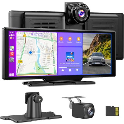 ESSGOO CarPlay & Android Auto,Pantalla CarPlay IPS de 10.26 Pulgadas para Coche con cámara Frontal 4K,cámara de Respaldo 1080P,Bluetooth 5.0/FM/Siri/G-oogle/Mirror Link/64G TF/AUX