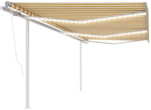 Brokky 3070013 Tenda Automatica con Sensore Vento e LED 6x3 m Gialla Bianca Tenda da Sole per Esterno Avvolgibile,Tenda da Sole a Bracci Estensibili,Tettuccio Resistente al Sole e Impermeabile