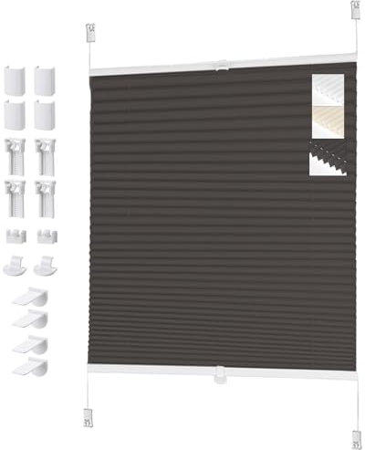 Plissee Klemmfix ohne Bohren mit Klemmfix (Grau, B70cm x H100cm) Faltrollo Plisseerollo Jalousie für Tür & Fenster Blickdicht Sichtschutz Sonnenschutz Fertifplissee Rollo