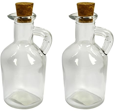 Set 2 Bottiglie in Vetro con Beccuccio e Tappo in Sughero 100 ml Olio Aceto ampolla Condimenti salse Menage da tavola cucina barbecue