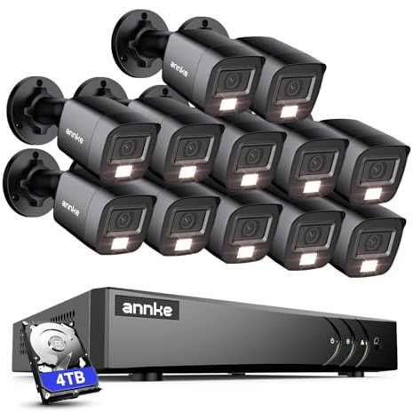 ANNKE 3K Lite 16 canali DVR con unità disco rigido da 4 TB, 12 x 1080p visione notturna a colori sistema telecamera di sicurezza esterna con rilevamento intelligente di persone e veicoli, allarme