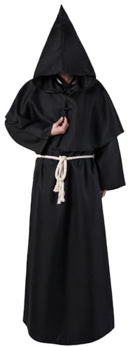 ZCJ Costume di Halloween da uomo, costume monacale da uomo – abito da sacerdote con mantello nero e cappuccio, costume horror Scream Halloween per adulti, feste di Halloween, cosplay, carnevale XXL