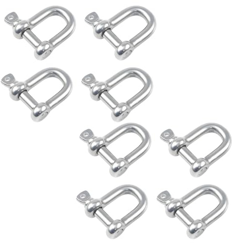 D Shackle, 8 Pack 4mm Stainless Steel D Ring Shackles for Marine, Outdoor and Industrial Use, Heavy Duty Screw Pin Anchor for Chains, Ropes and Lifting