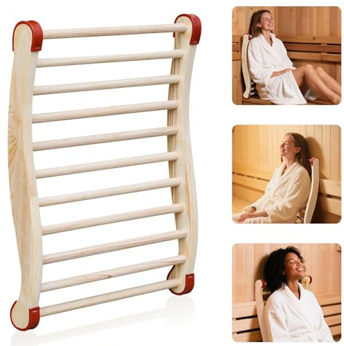 Rokkuon Dossier de sauna en forme de S avec dossier en bois naturel, dossier en caoutchouc antidérapant, convient pour sauna infrarouge, sauna tonneau ou sauna traditionnel