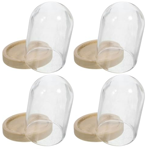 Homoyoyo 4 Set Mini Cloche in Vetro Trasparente con Base in Legno per Microlandscape DIY Copertura Display Piccola per Fiori e Oggettistica Decorativa Accessori Casa Moderni