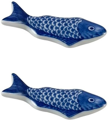 NUOBESTY Ceramic Fish Chopstick Rest 2Pc Blue and White Chopstick Holder Rack for Dinner Table Decor Tableware Stand for Home Kitchen Restaurant and Hotel Use