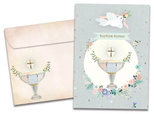 Tree-Free Greetings Faith Dove Baptism Card - 1 Recycled 5x7 Card & Matching Envelope, Thick Cardstock, Made in USA - Bountiful Floral Joy