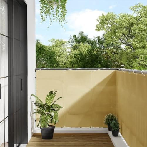 Mokuyary Protección visual para balcón, color arena, 120 x 500 cm, 100 % poliéster Oxford, revestimiento para balcón, cubierta opaca contra el viento para jardín, terraza, exterior
