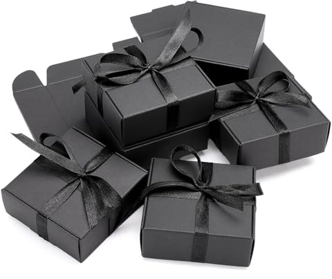 Naler 24er Set Geschenkboxen Schwarz klein (7,8 x 7,8 x 3 cm) - Stabile Kraftpapier Schachteln - Kleine Kartonagen aus Kraftkarton für Gastgeschenke, Schmuck, Pralinen & DIY Basteln
