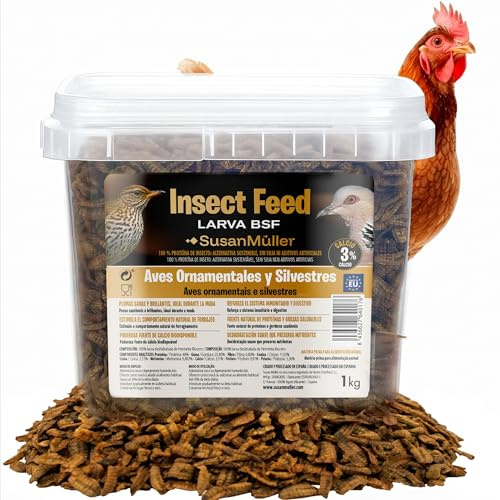 Larvas Deshidratadas de Mosca Soldado Negra para Gallináceas - Alimento 100% Natural para Gallinas, Patos Y Aves Ornamentales - Mejora Cáscaras Y Plumaje - Producción Sostenible En España – 1.000 g