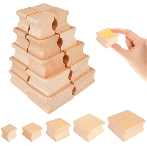 20 Pièces 5Tailles Tampon en Bois dur Vierge,Tampon Vierge en Bois Inachevé | Supports de Tampons en Caoutchouc en Bois Vierges, pour Projets Artistiques, Loisirs Créatifs DIY, Gravure Laser