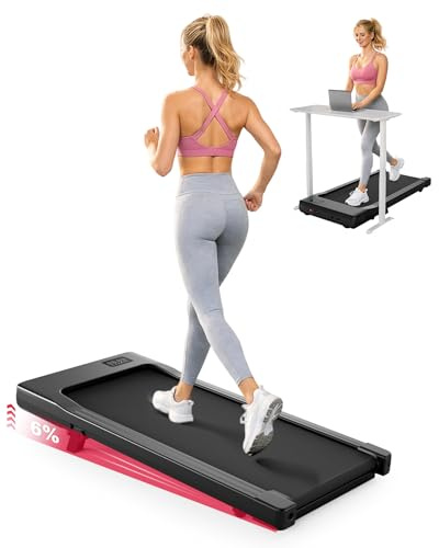 DeerRun Walking Pad mit Steigung 6% Laufband für Zuhause Schreibtisch für Büro, Kleines Leise mit App, Fernbedienung und LED-Anzeige, Bis 136kg, 1-6km/h, 2.5HP