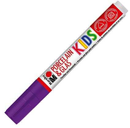 Marabu 01250033251 - KiDS Porcelain & Glas Painter, violett 251, Spitze ca. 1 - 3 mm, Porzellan- und Glasmalstift für Kinder, auf Wasserbasis, geruchsneutral, spülmaschinenfest nach Einbrennen