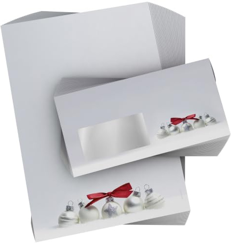 Weihnachtsbriefpapier Set | Pure Silver | 50 Blatt Motivpapier A4 | 50 Briefumschläge | Kuvert im DIN LANG-Format | Briefpapier Set