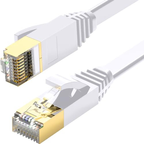 ULTRICS Cat7 Ethernet Cable 3M, Long Internet Cables High-Speed 10Gbps 600MHz/s Gigabit Flat Network Lead, LAN Patch Cord with RJ45 Compatible with Cat6, PS4, PS5, Xbox, Router, Switch, PC- White